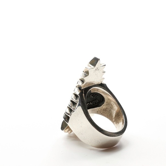 King Baby Studio Carved Jet Arrowhead In Sawtooth Ring Fine Silver .925 Size 7 - Picture 4 of 12